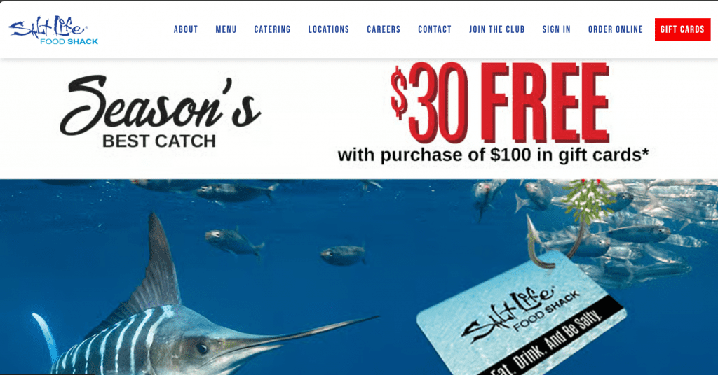 Salt Life Food Shack's homepage setup. 