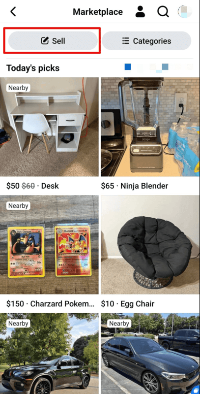 Screenshot on how to start selling on Facebook marketplace using the application