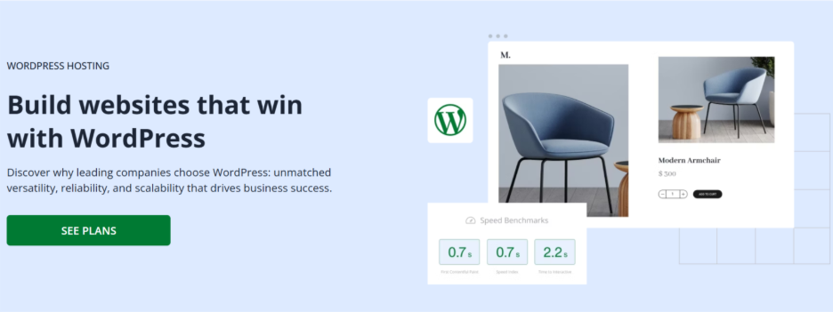 An image with the text "Build websites that win with WordPress." This image is a link to our WordPress hosting plans.