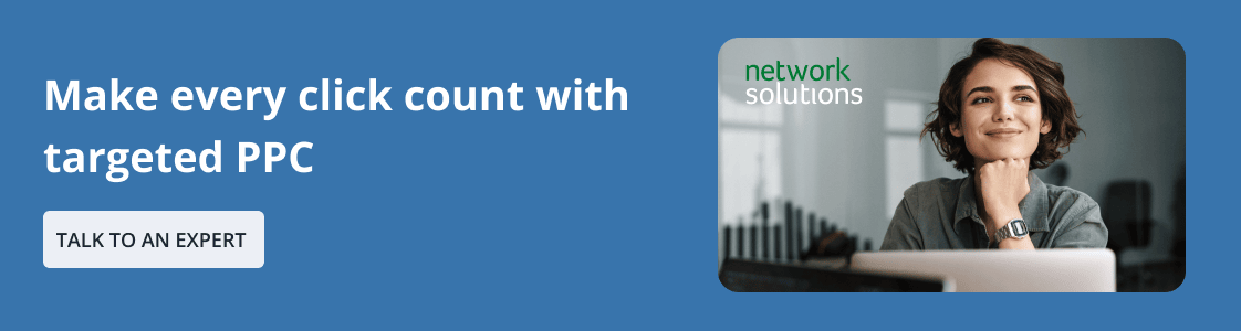A product banner of Network Solutions' PPC advertising