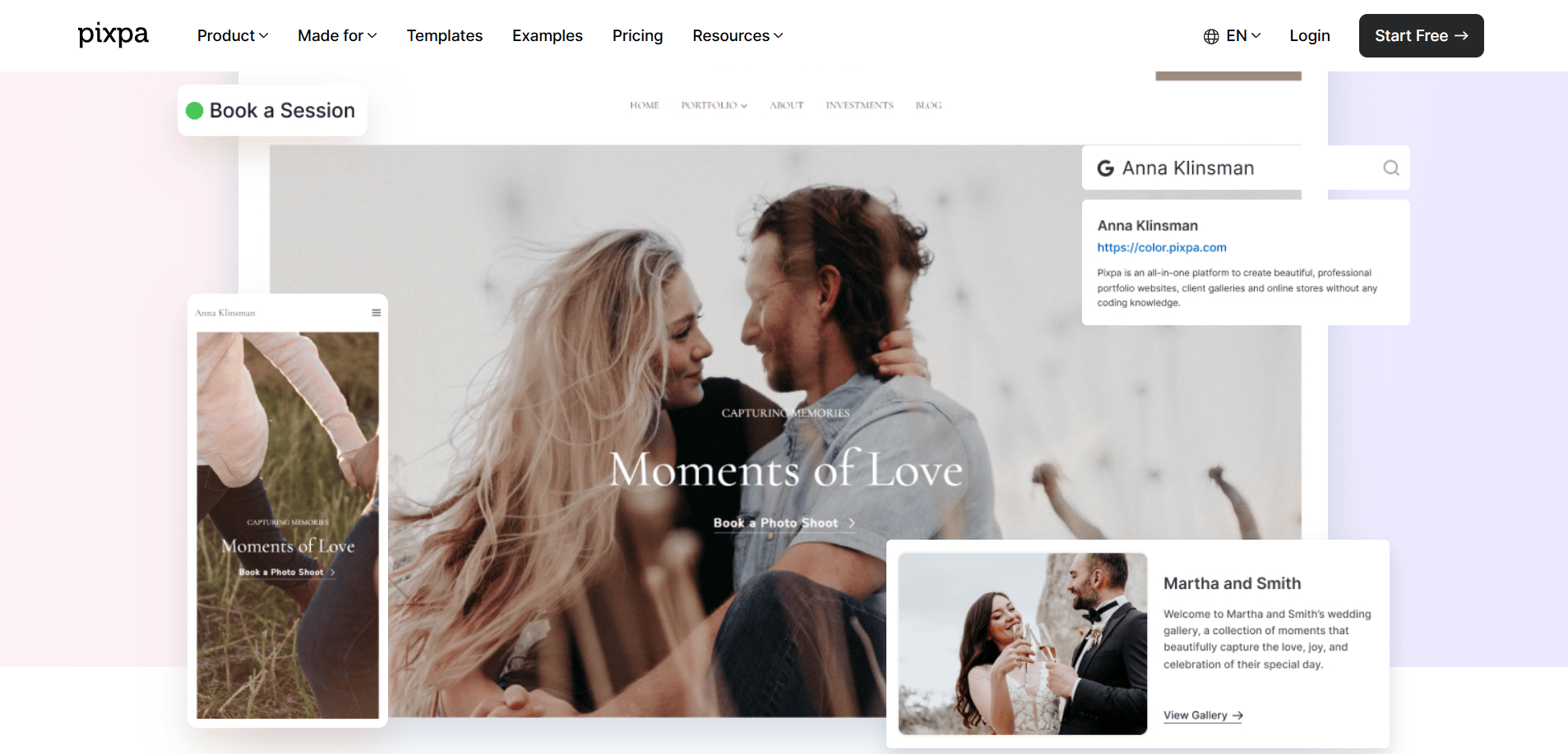 Pixpa product page