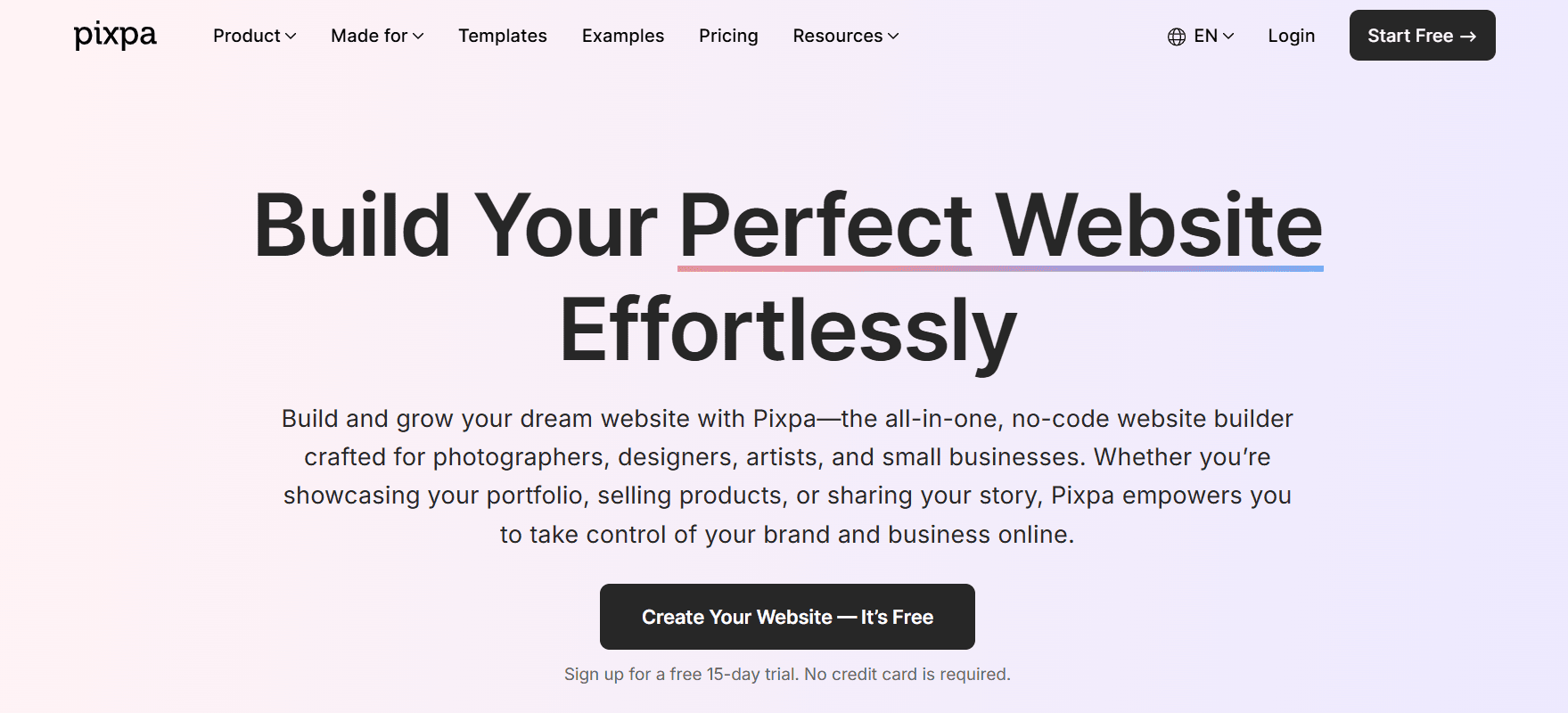 Pixpa Website Builder product page.