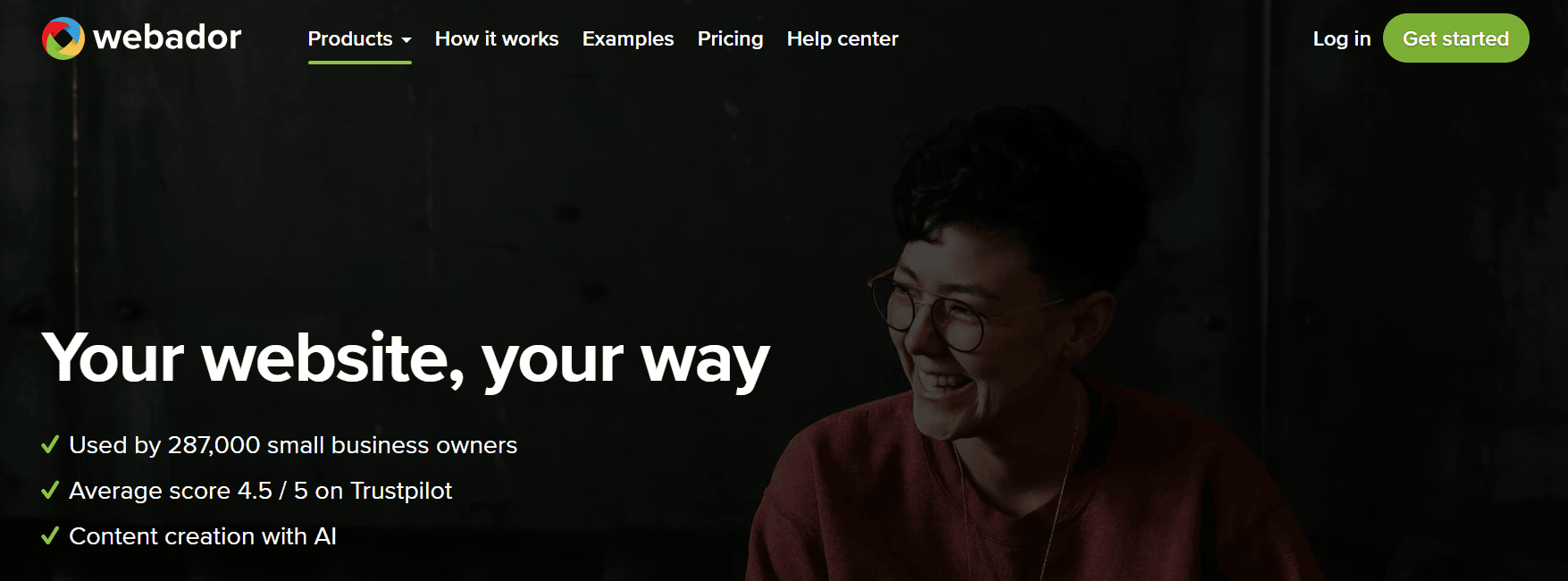 Webador AI Website Builder product page.