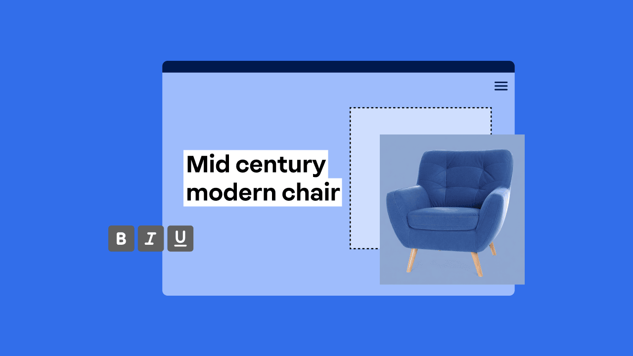 Product landing page example showing a mid-century modern chair layout.