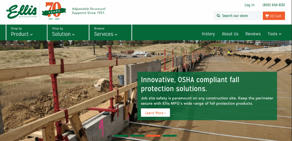 Manufacturing website example - Ellis Manufacturing