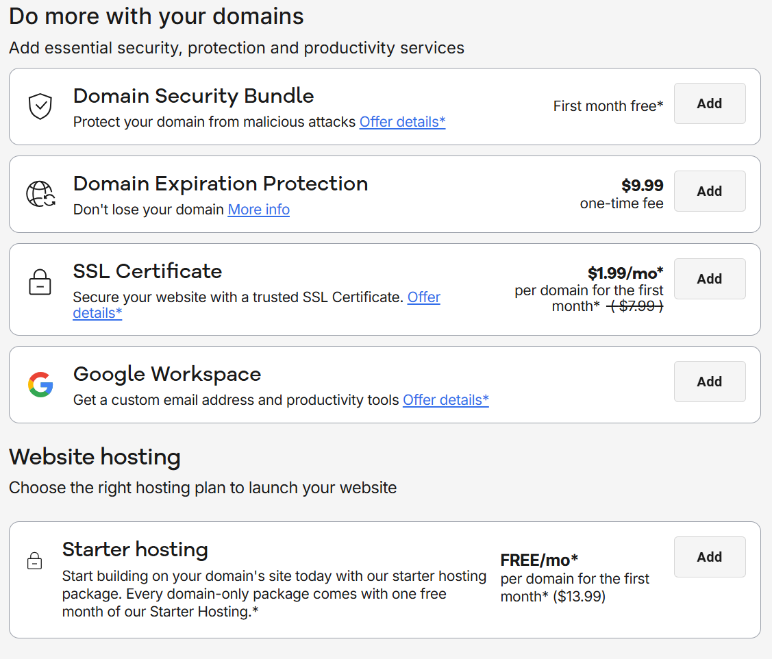The domain packages offered through Network Solutions.