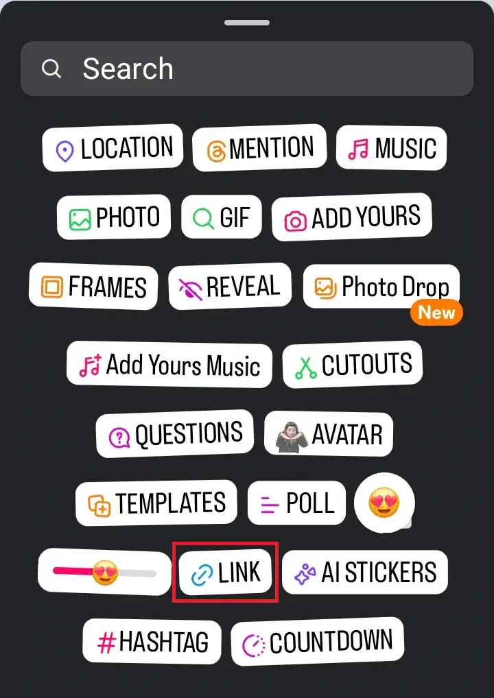 Instagram "link" sticker