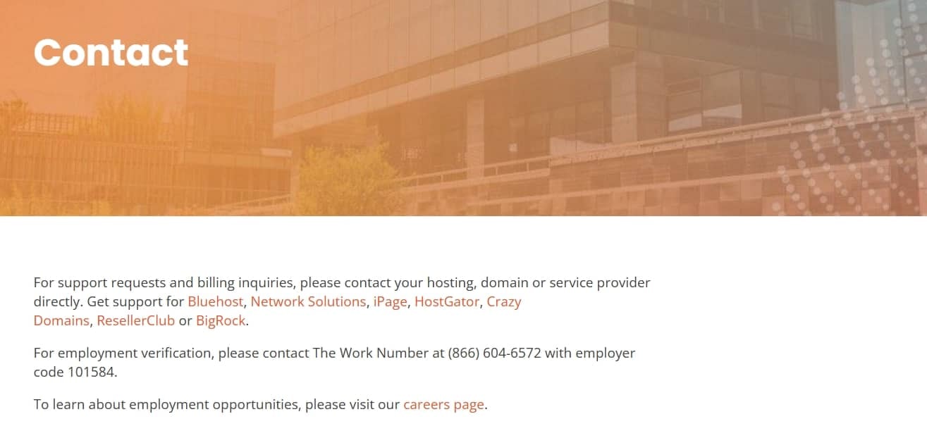 Network Solutions' Contact Page