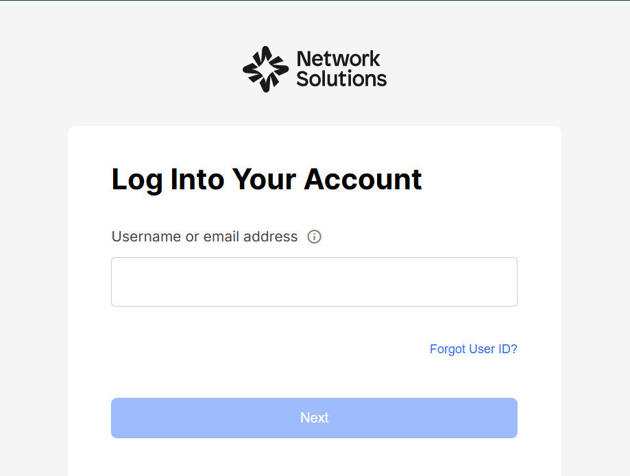 The login page of Network Solutions.