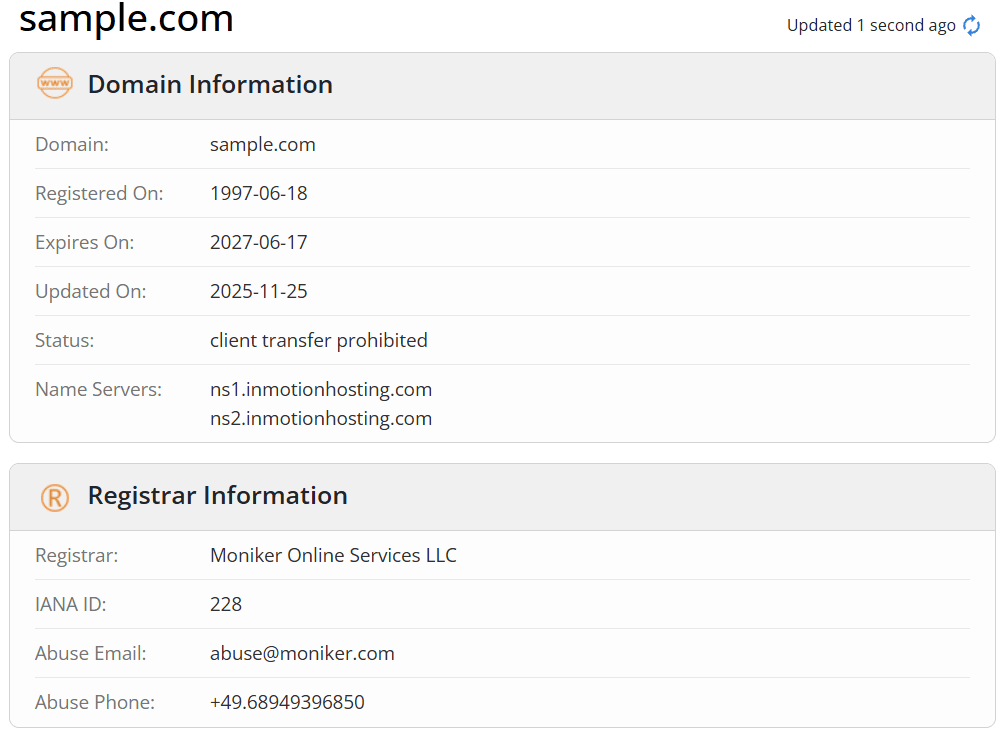 Whois result for 'sample.com'