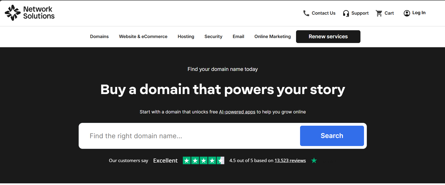 Network Solutions Domain Name Search search bar