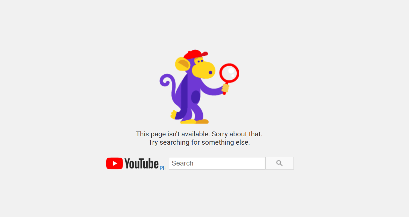 youtube error 404 page design
