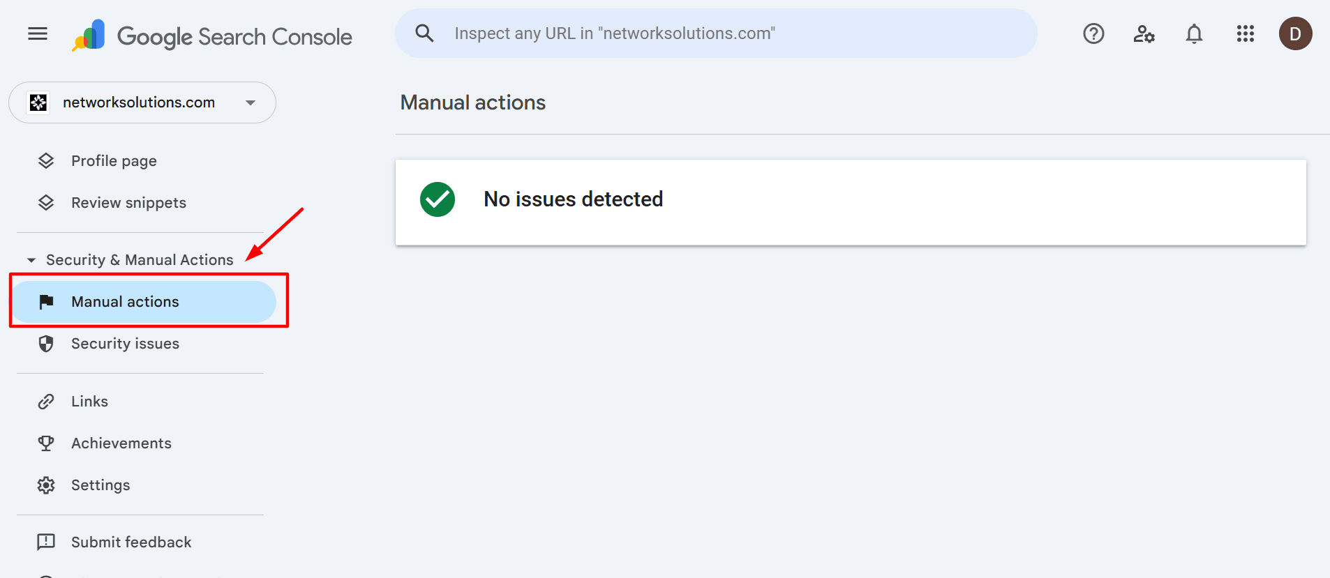 Clicking Manual actions in Google Search Console
