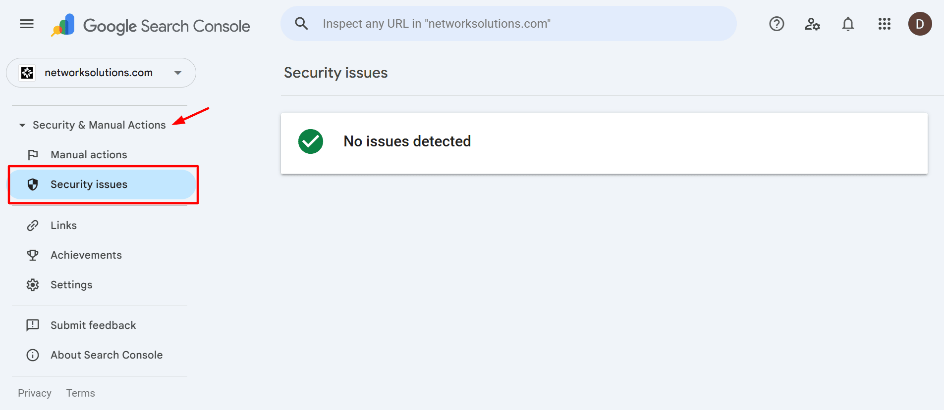 Clicking security issues on Google Search Console