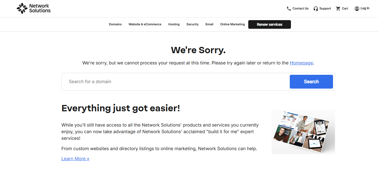 Network Solutions' 404 error page example