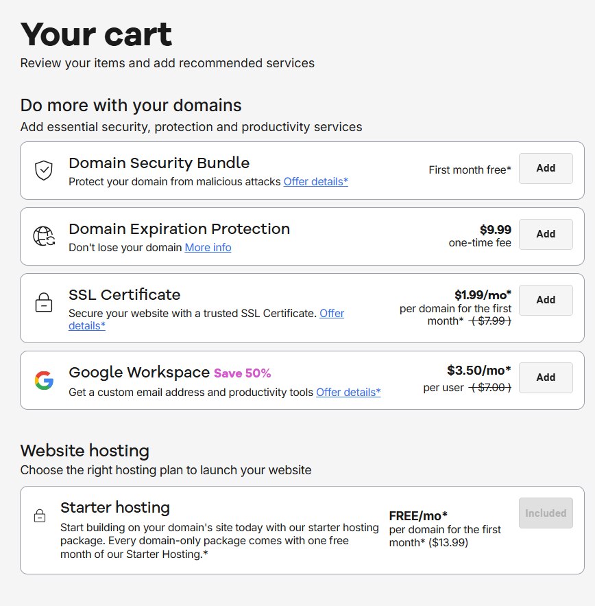 Domain add-ons page.