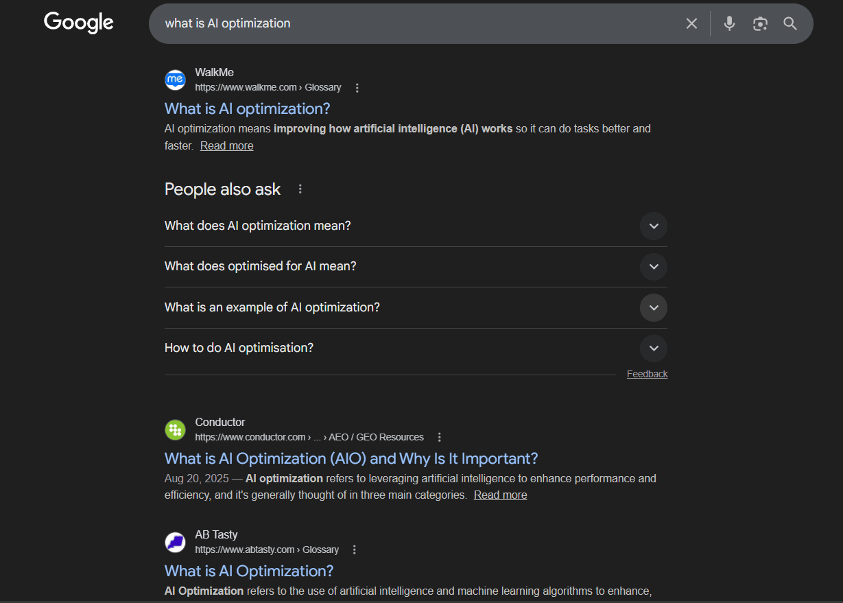 Ai optimization - traditional google search result