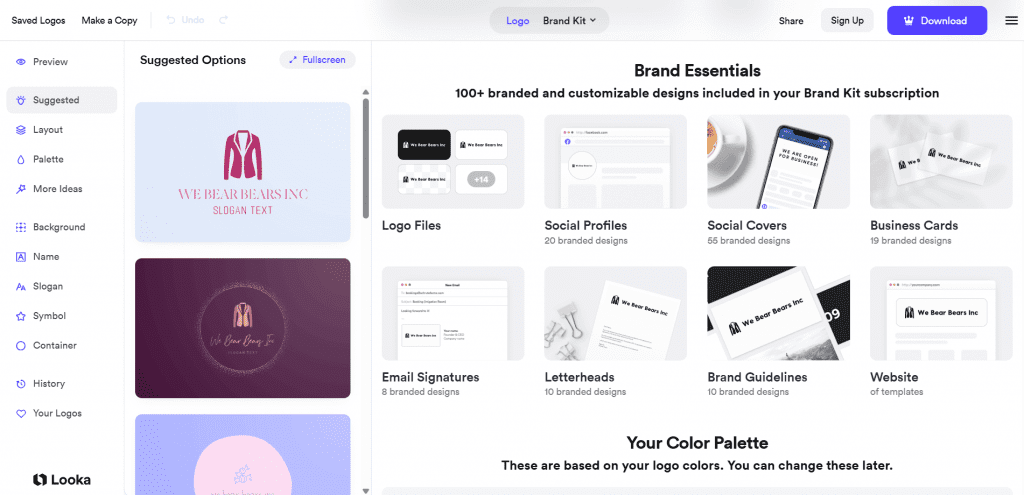 An image of the dashboard of Looka AI
