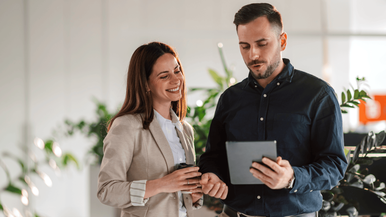Business team using CRM software to manage customers