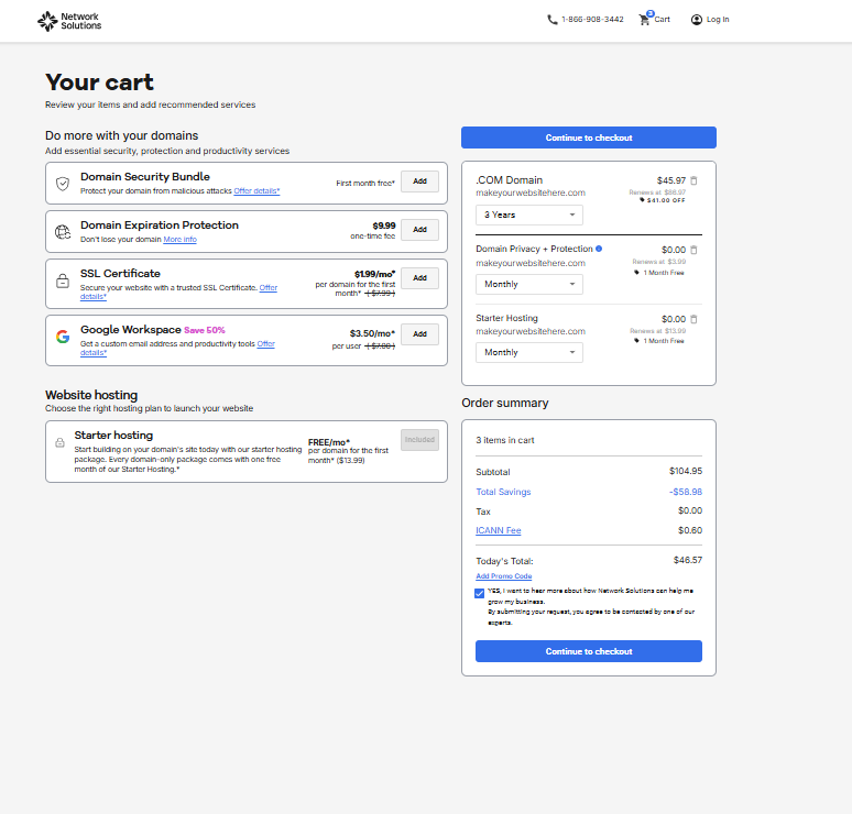Domain checkout cart - how to buy a domain name