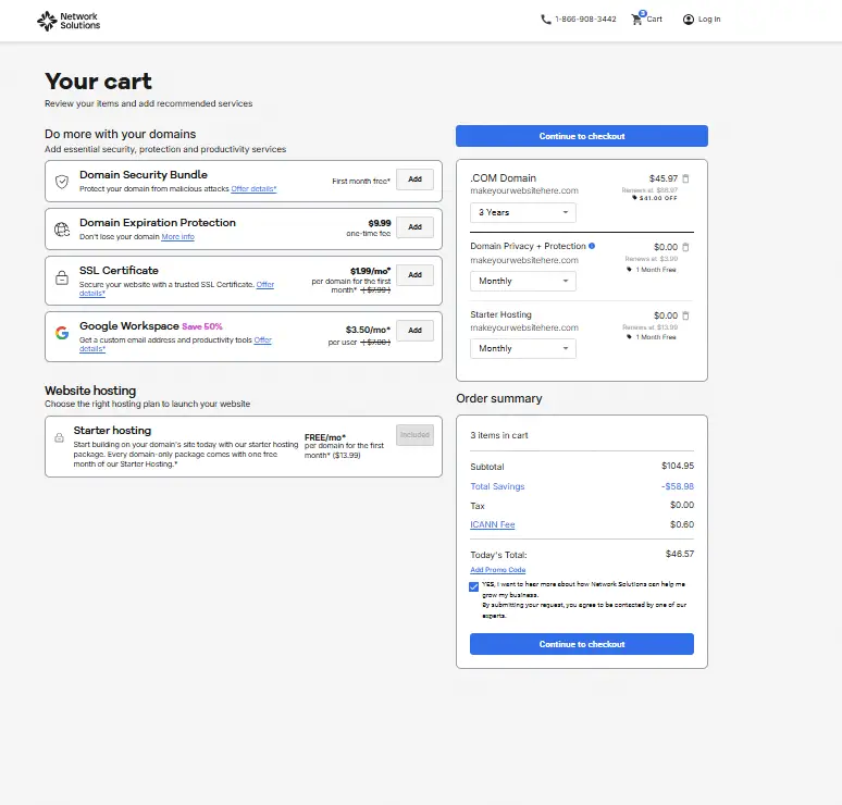 Domain checkout cart - how to buy a domain name