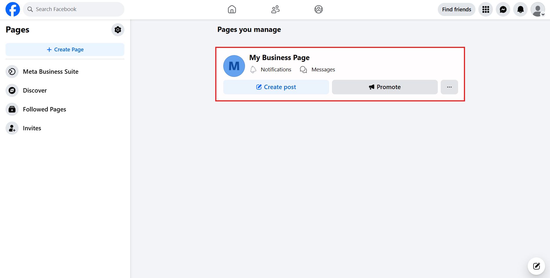 Image of Pages users manage in their account