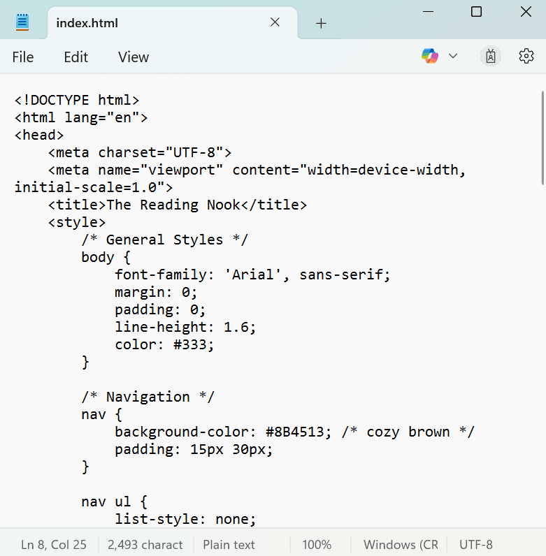 chatgpt code for html website on a notepad