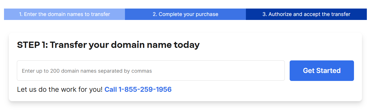 The domain transfer form by Network Solutions