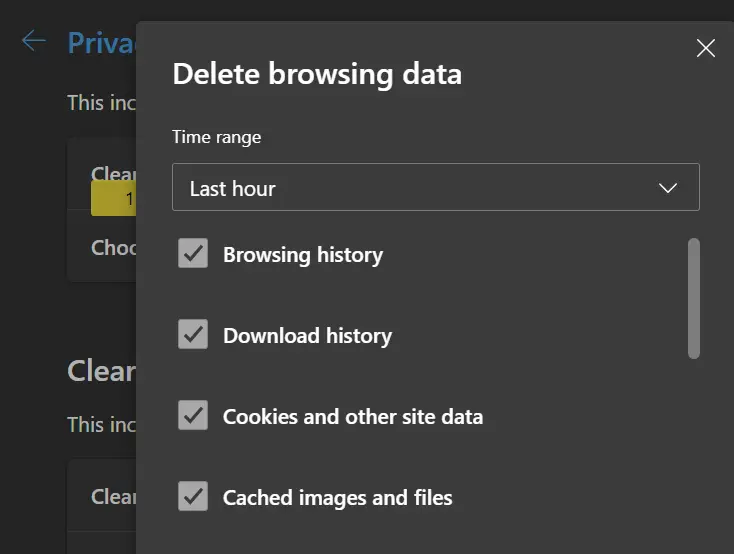 Step on how to clear browsing cache on Microsoft Edge