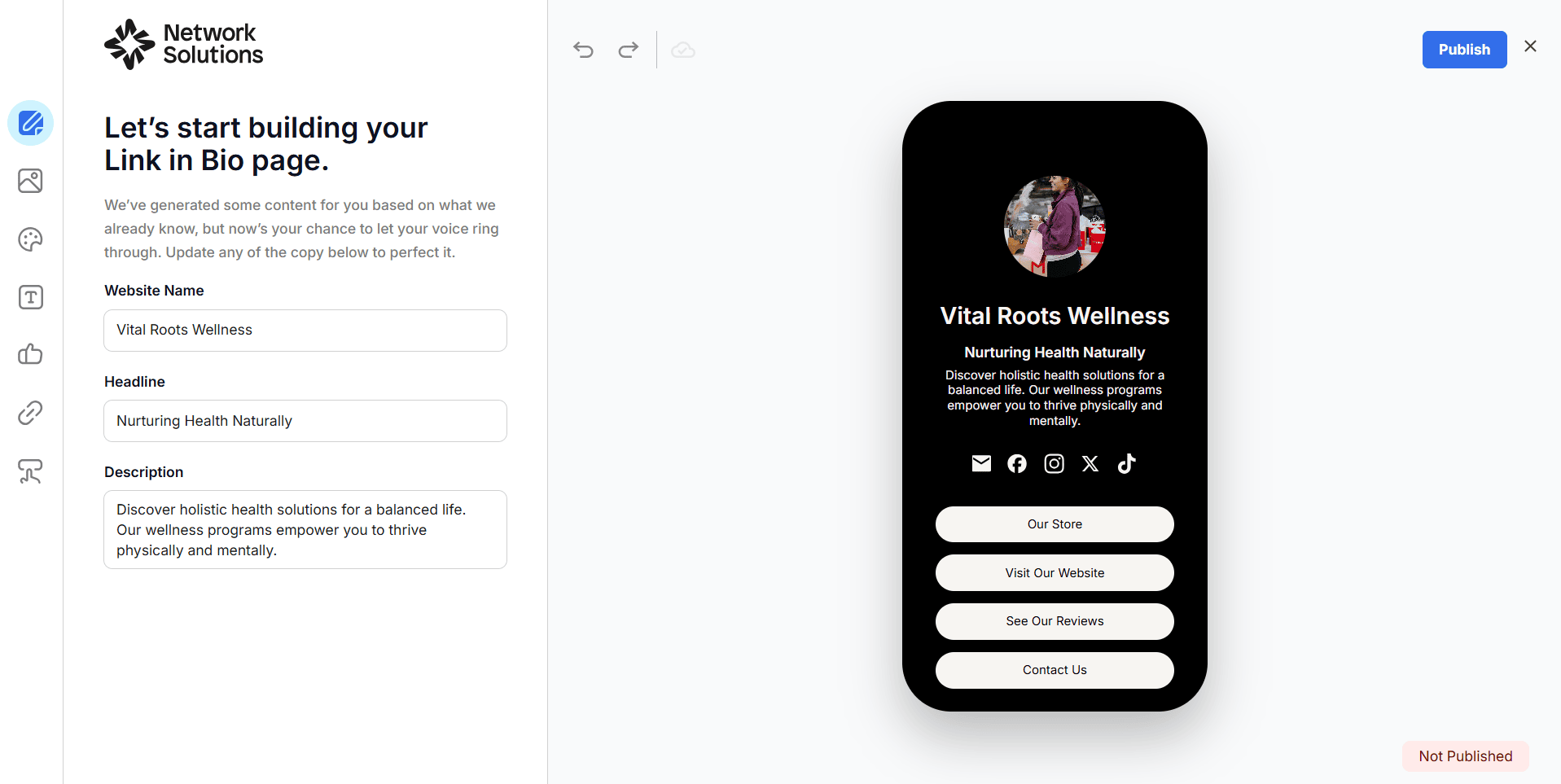 Link in bio landing page sample for your website