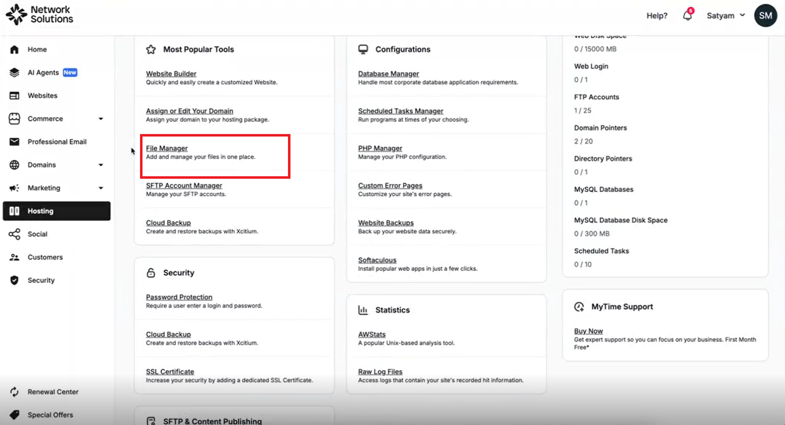 How to make a website with Claude - Selecting file manager in hosting