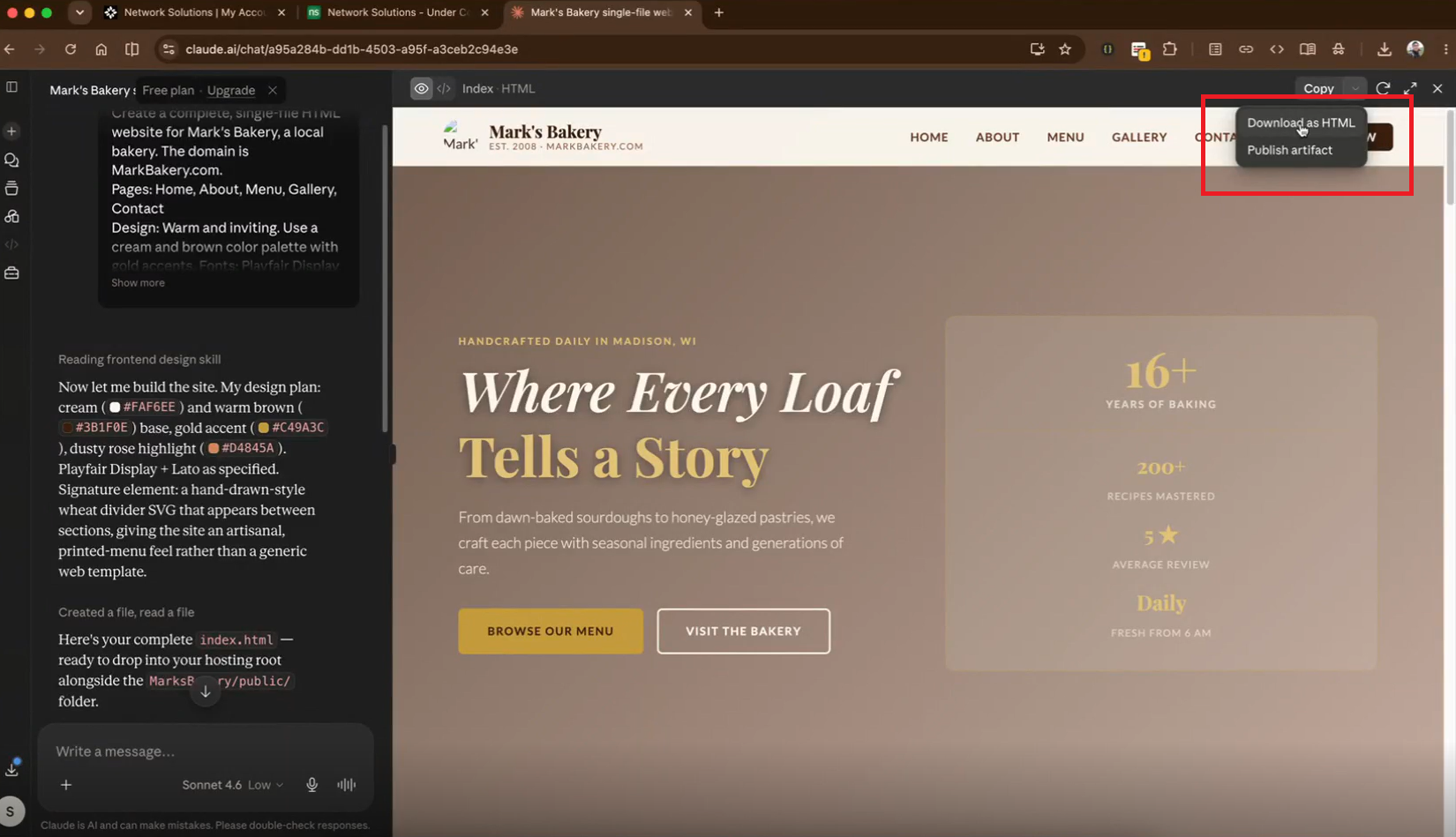 How to make a website with Claude - downloading your Claude generated code as HTML