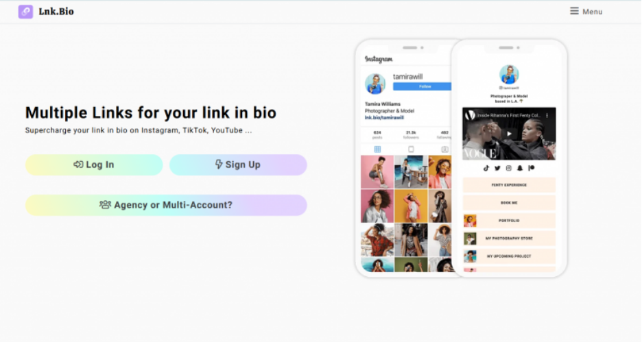 The Lnk.Bio landing page.