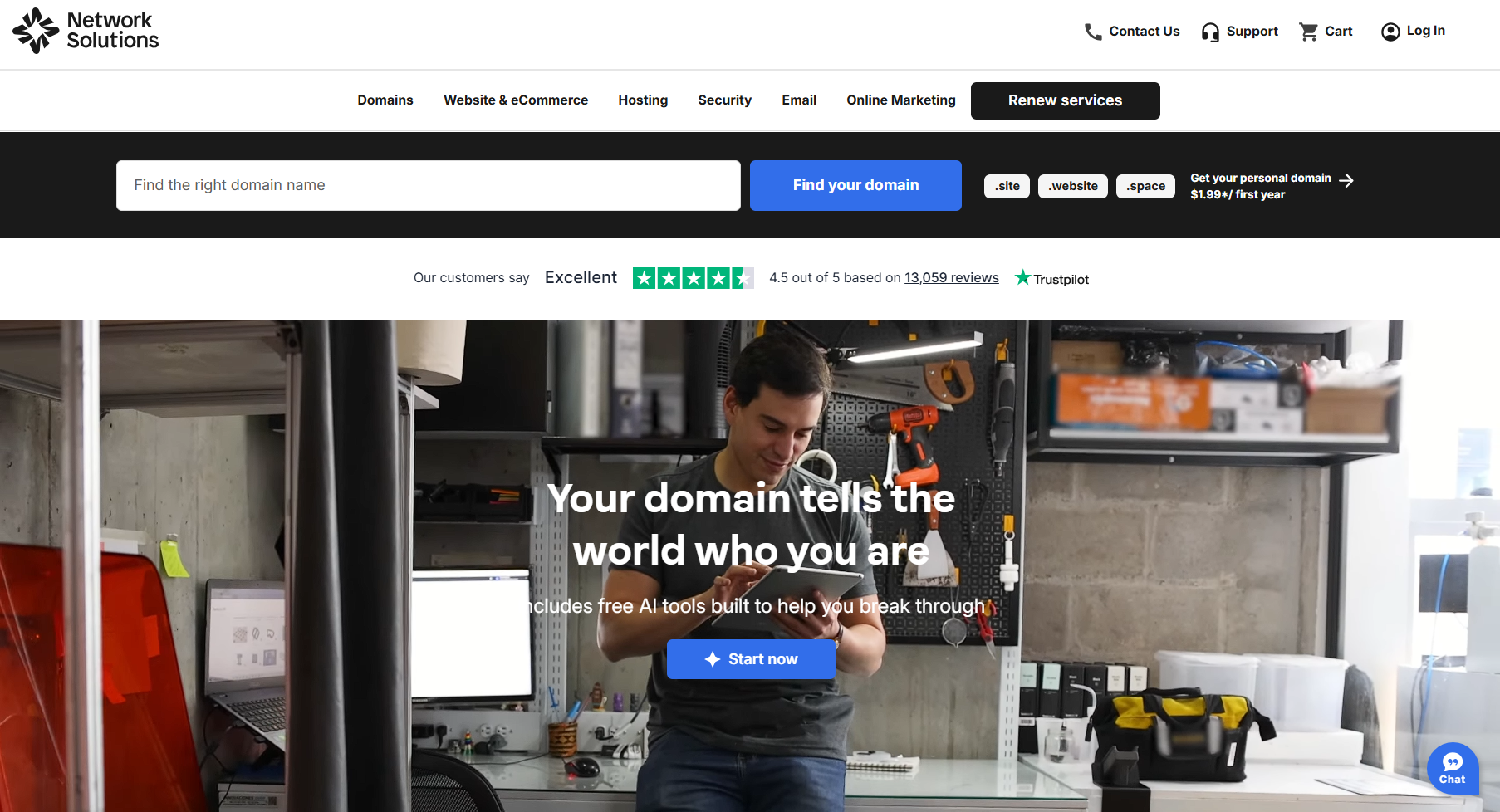 The Network Solutions website.