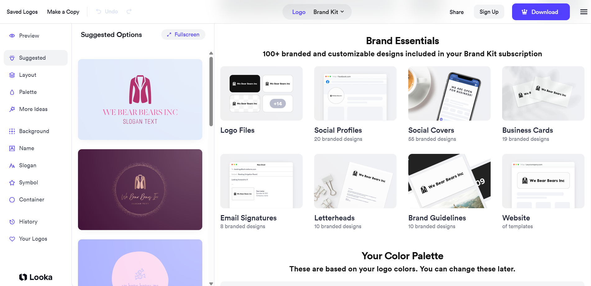 AI tools for design - Looka dashboard