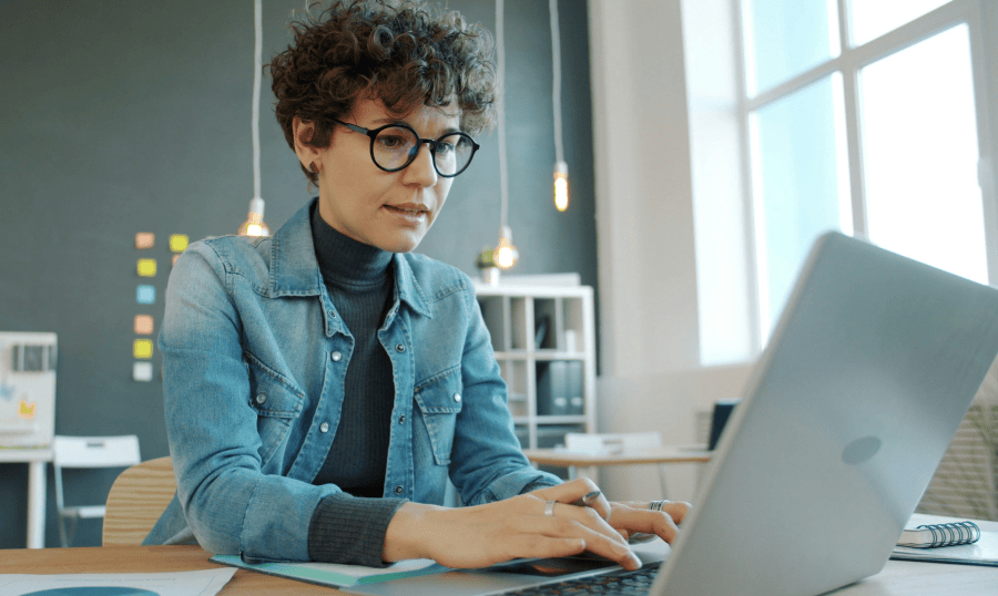 Business owner reviewing custom website development