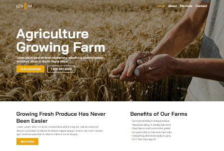 Agriculture website showcasing produce, services, and farm location