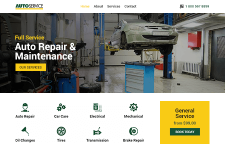 Auto shop website featuring car repair and maintenance services
