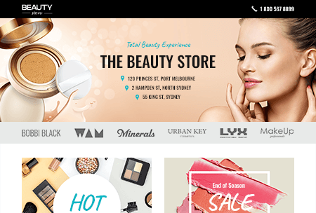 Beauty store website highlighting makeup brands and beauty products