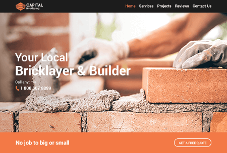 Bricklayer website highlighting services, projects, and client reviews