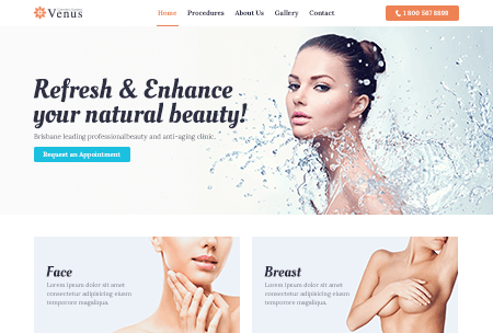 Cosmetic surgery website showcasing natural beauty enhancement