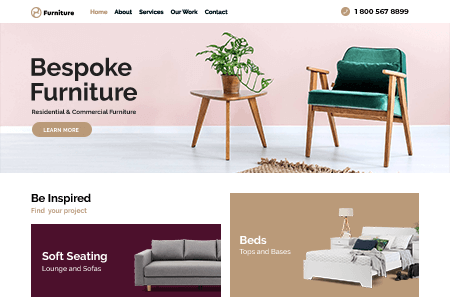 Furniture collection website featuring residential, commercial services and work