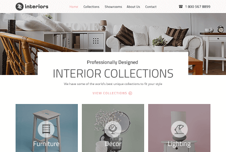 Interior collections website with professionally designed furniture, decor, and lighting
