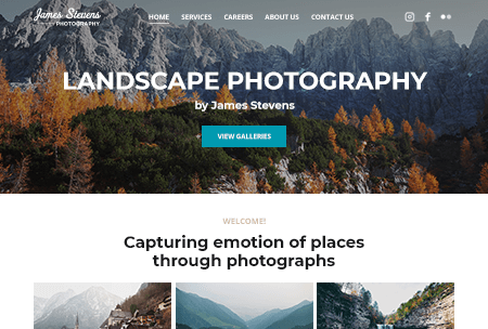 Landscape photographer website featuring services, careers, and gallery