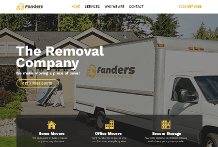 Moving company website featuring home, office, and storage services