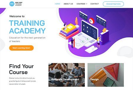 Training courses website featuring online academy classes
