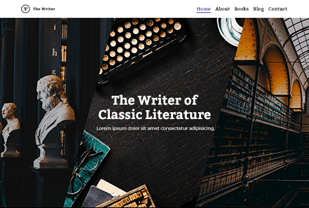 Writer website with author biography, books, blog, and contact information